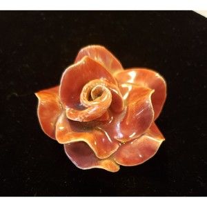 Vintage Unsigned Ceramic Rose Flower Brooch Pin O… - image 1